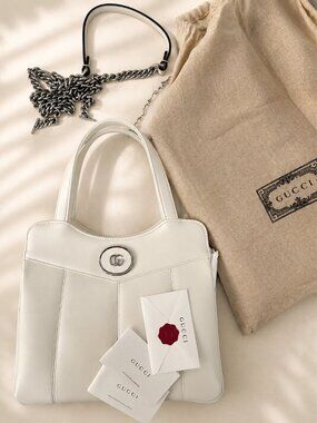 $3,250 New Gucci White GG Leather Top-Handle Bag Petite GG Medium Sienna calf
